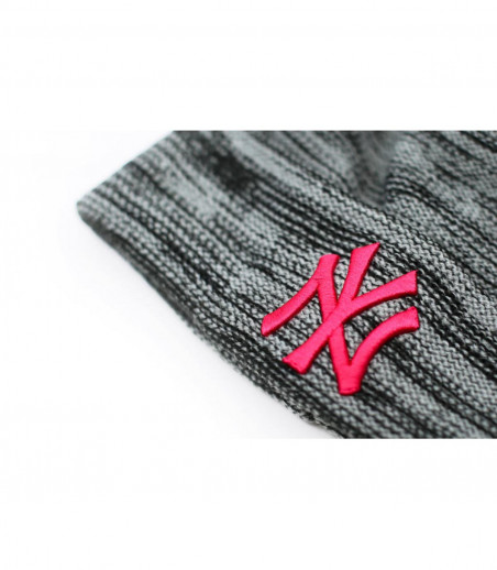 grey pink NY beanie